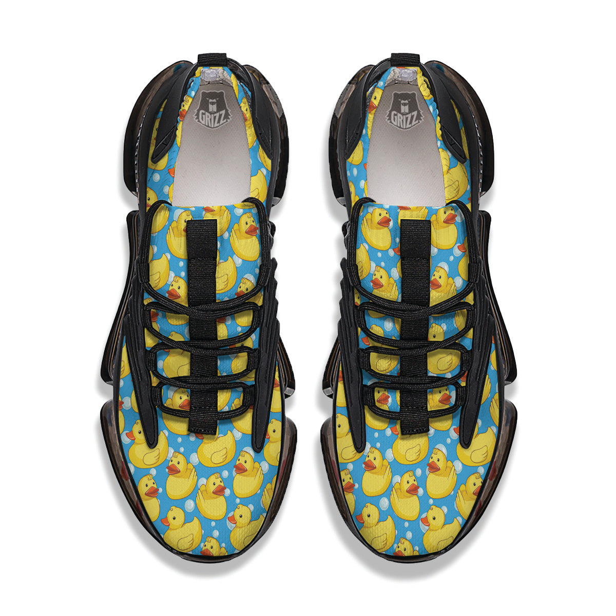 Rubber Duck In Water Print Pattern Black Gym Shoes-grizzshop