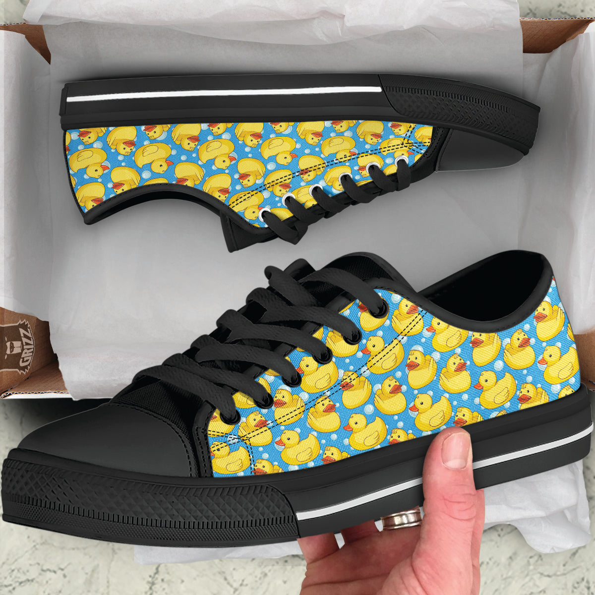 Rubber Duck In Water Print Pattern Black Low Top Shoes-grizzshop