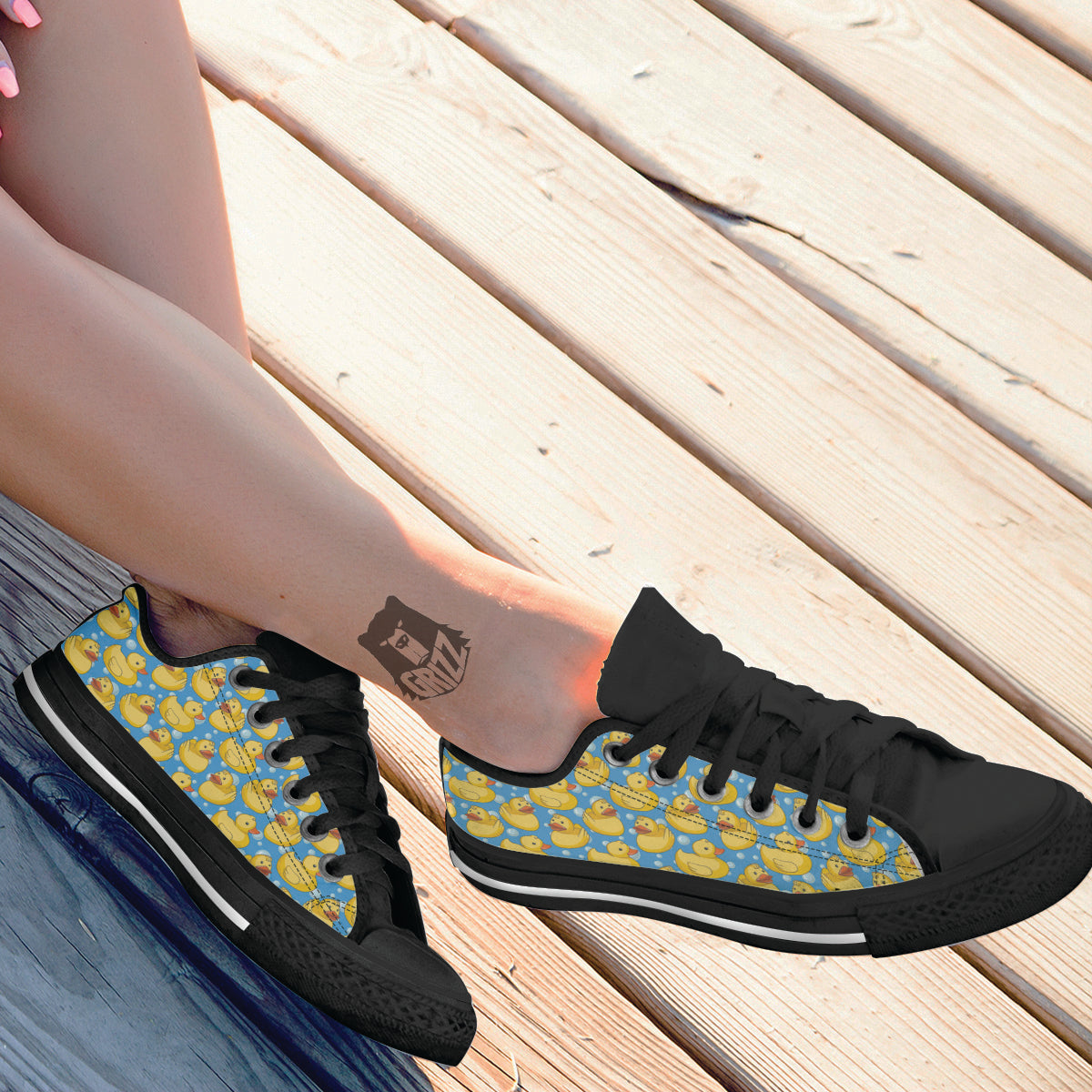 Rubber Duck In Water Print Pattern Black Low Top Shoes-grizzshop