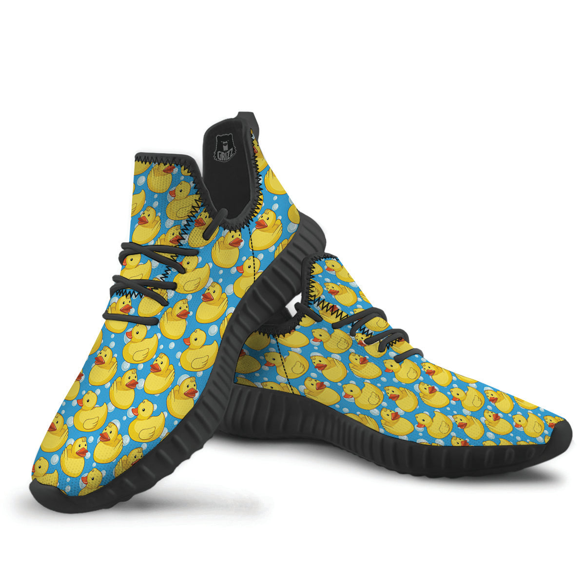 Rubber Duck In Water Print Pattern Black Walking Shoes-grizzshop