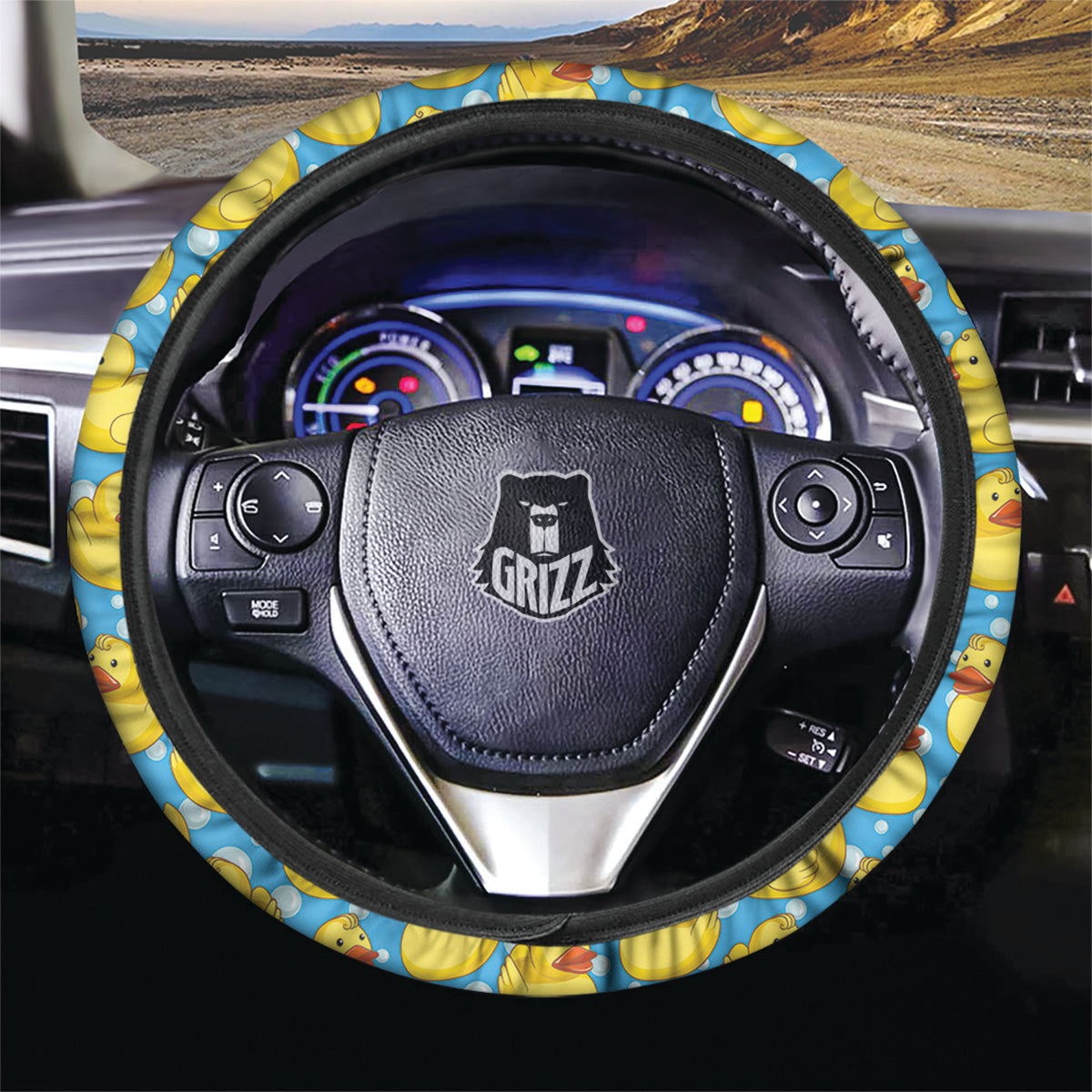Rubber Duck In Water Print Pattern Car Steering Wheel Cover-grizzshop