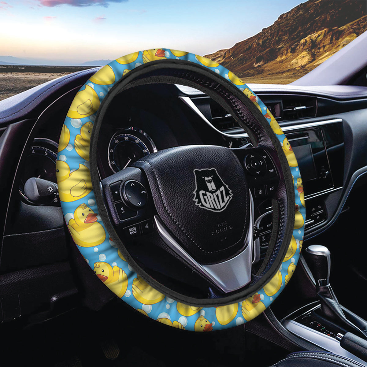 Rubber Duck In Water Print Pattern Car Steering Wheel Cover-grizzshop