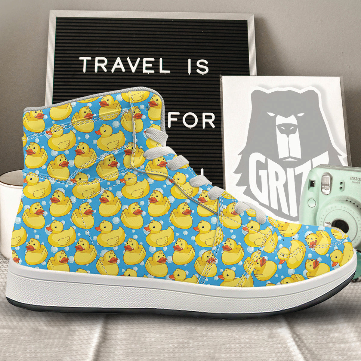 Rubber Duck In Water Print Pattern High Top Sneakers-grizzshop