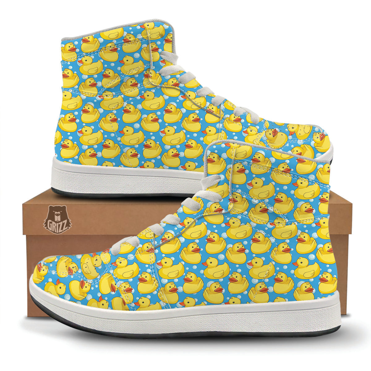 Rubber Duck In Water Print Pattern High Top Sneakers-grizzshop