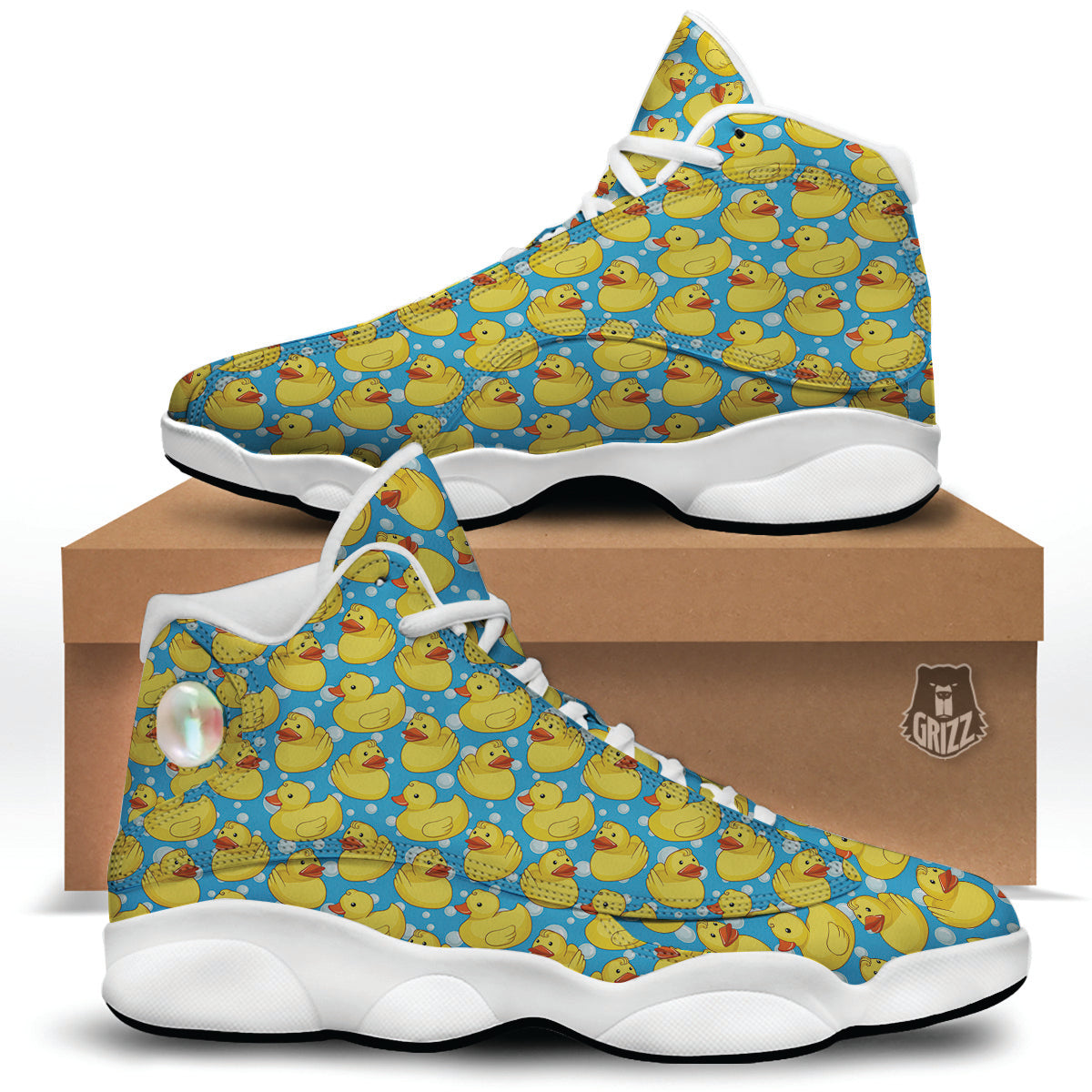 Rubber Duck In Water Print Pattern White Basketball Shoes-grizzshop