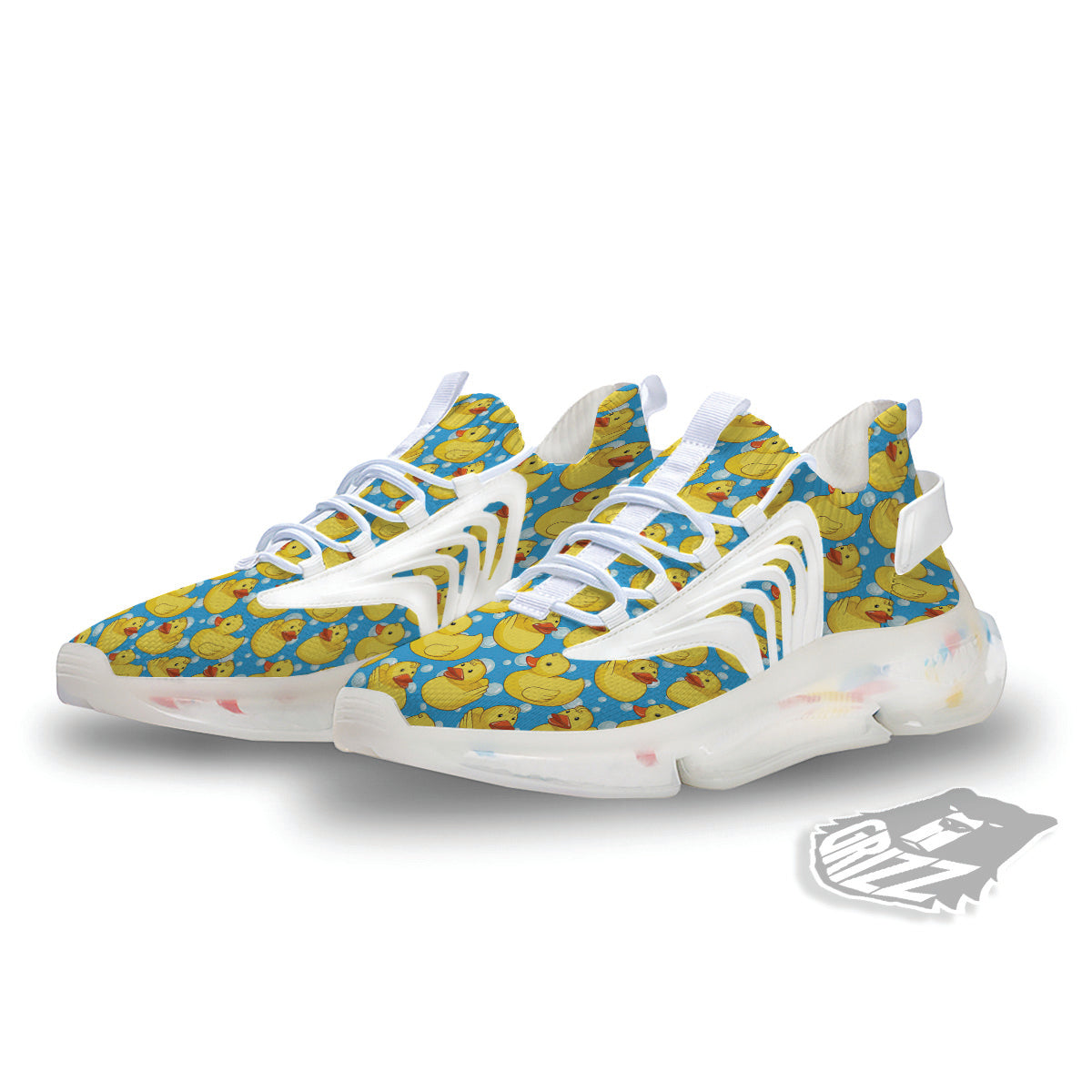 Rubber Duck In Water Print Pattern White Gym Shoes-grizzshop