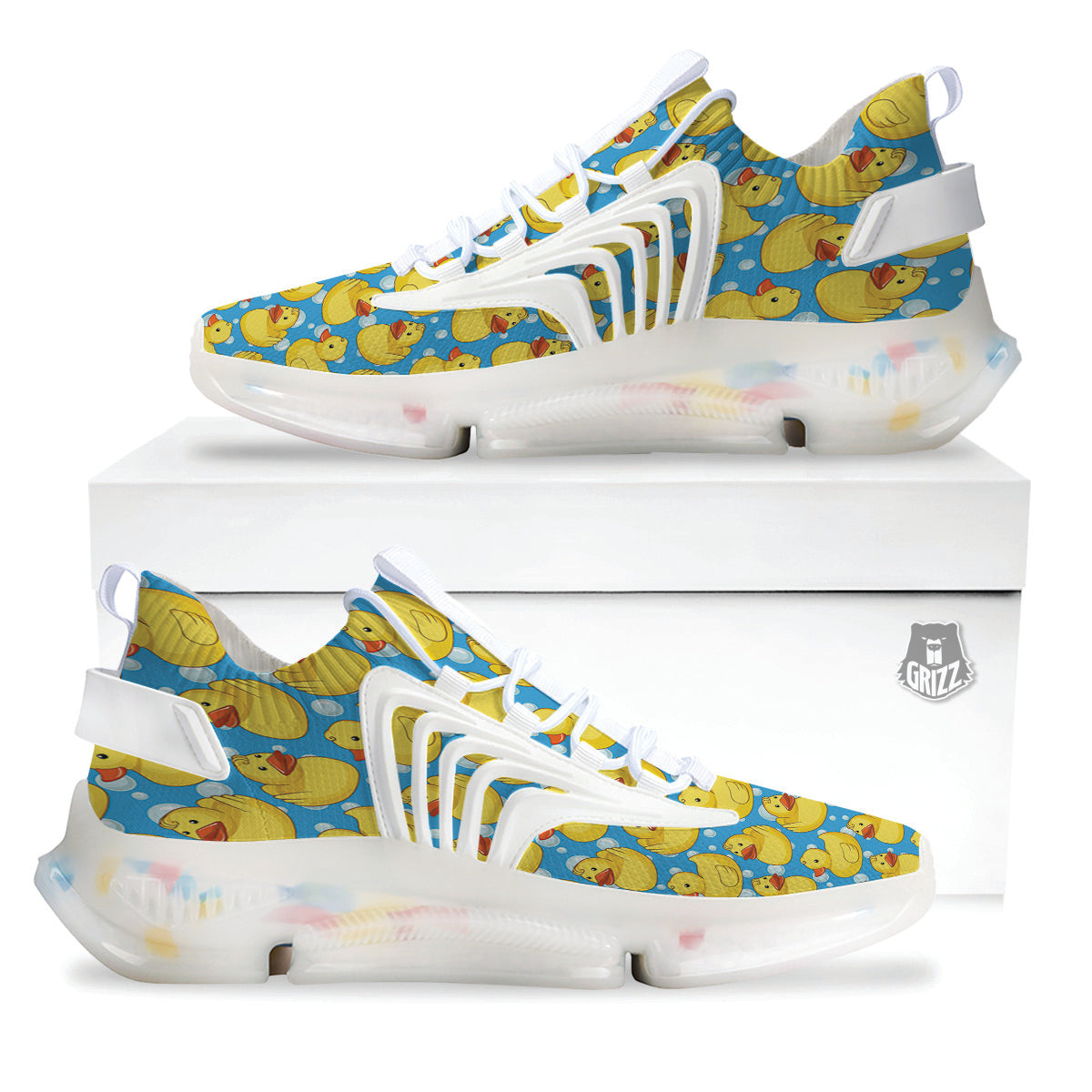 Rubber Duck In Water Print Pattern White Gym Shoes-grizzshop