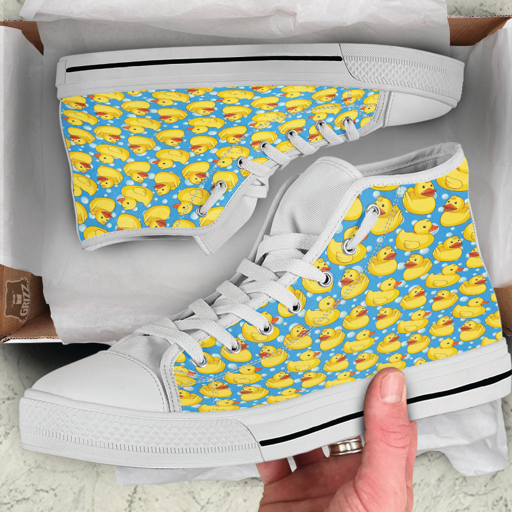 Rubber Duck In Water Print Pattern White High Top Shoes-grizzshop