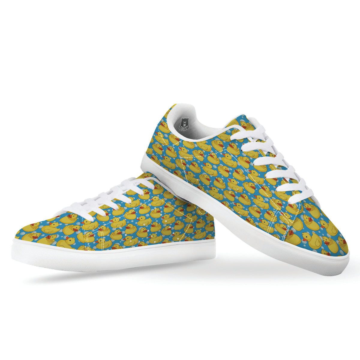 Rubber Duck In Water Print Pattern White Low Top Sneakers-grizzshop