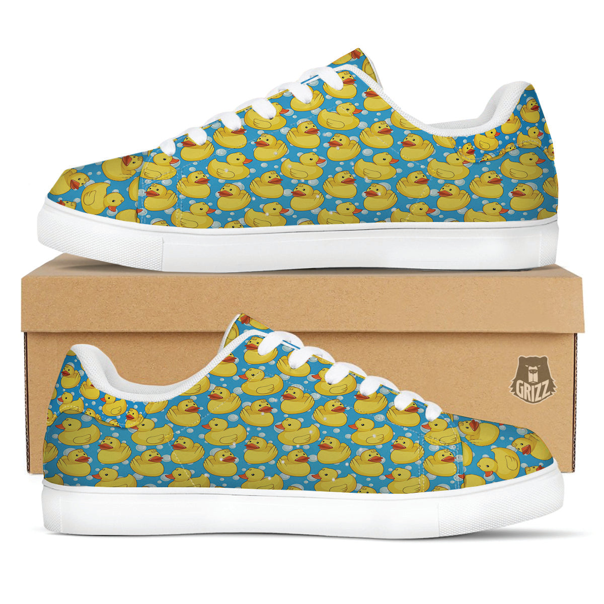 Rubber Duck In Water Print Pattern White Low Top Sneakers-grizzshop