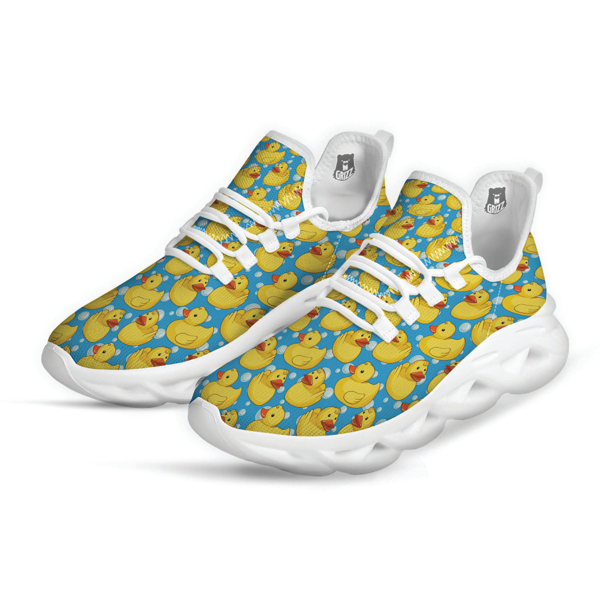 Rubber Duck In Water Print Pattern White Running Shoes-grizzshop