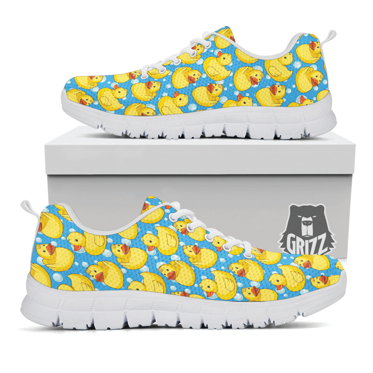 Rubber Duck In Water Print Pattern White Sneaker-grizzshop