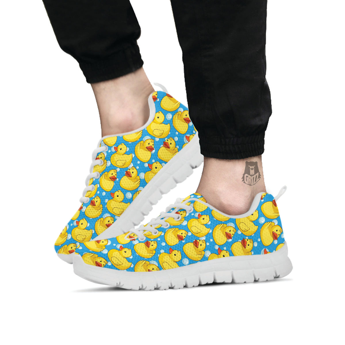 Rubber Duck In Water Print Pattern White Sneaker-grizzshop