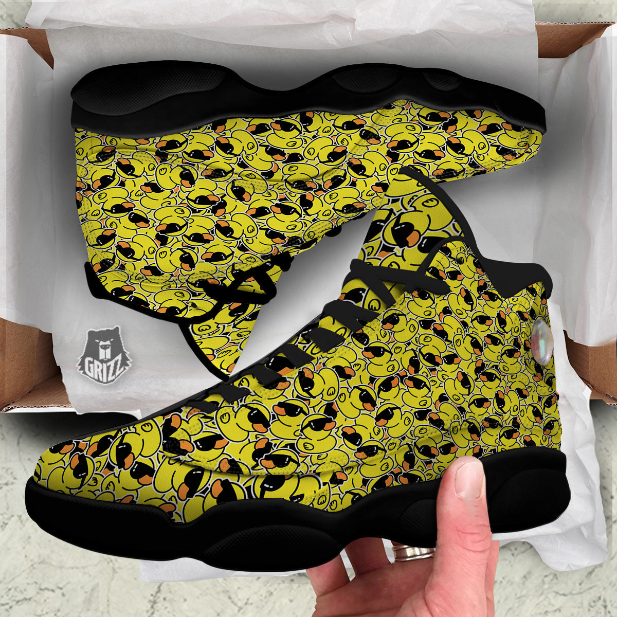 Rubber Duck Mafia Print Pattern Black Basketball Shoes-grizzshop