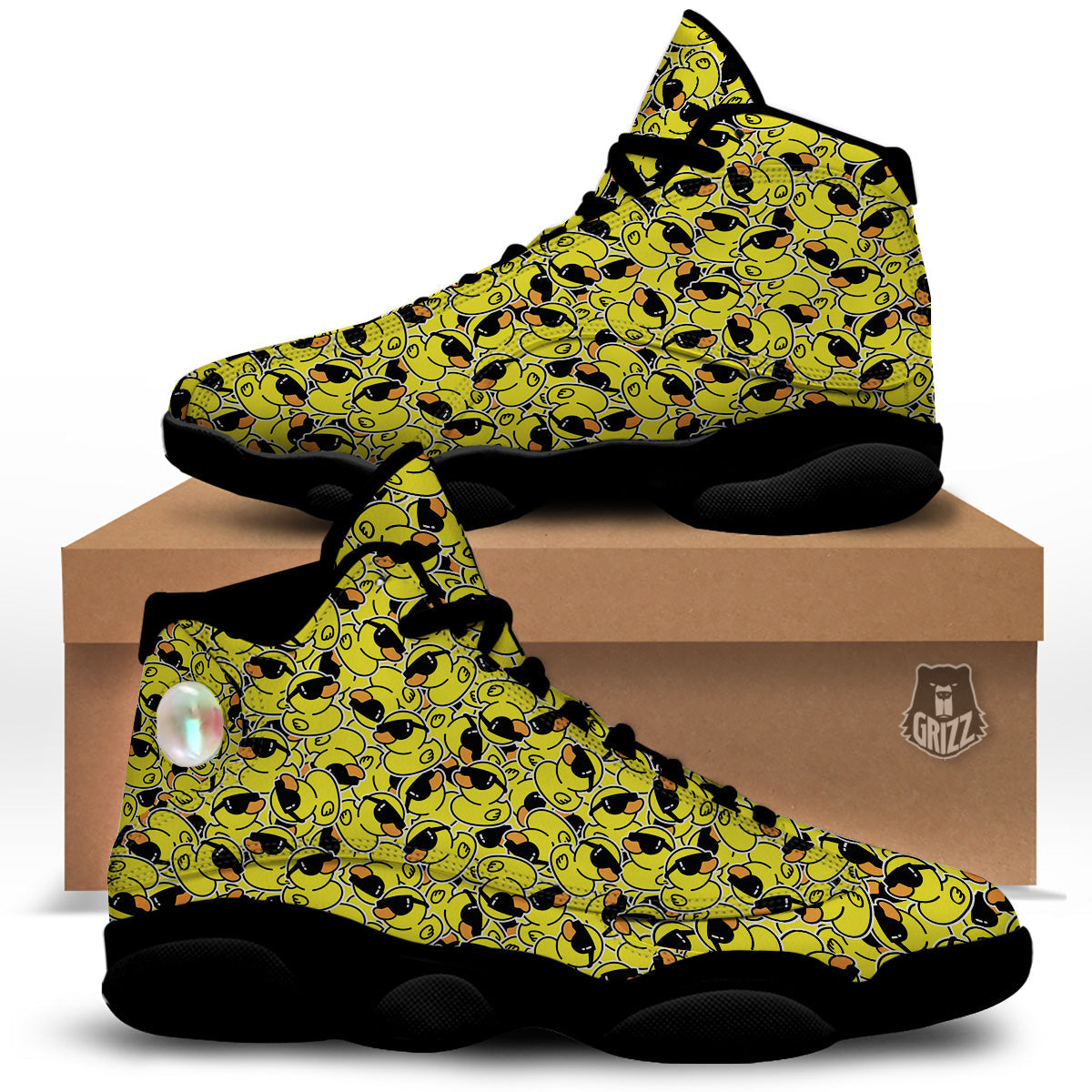 Rubber Duck Mafia Print Pattern Black Basketball Shoes-grizzshop