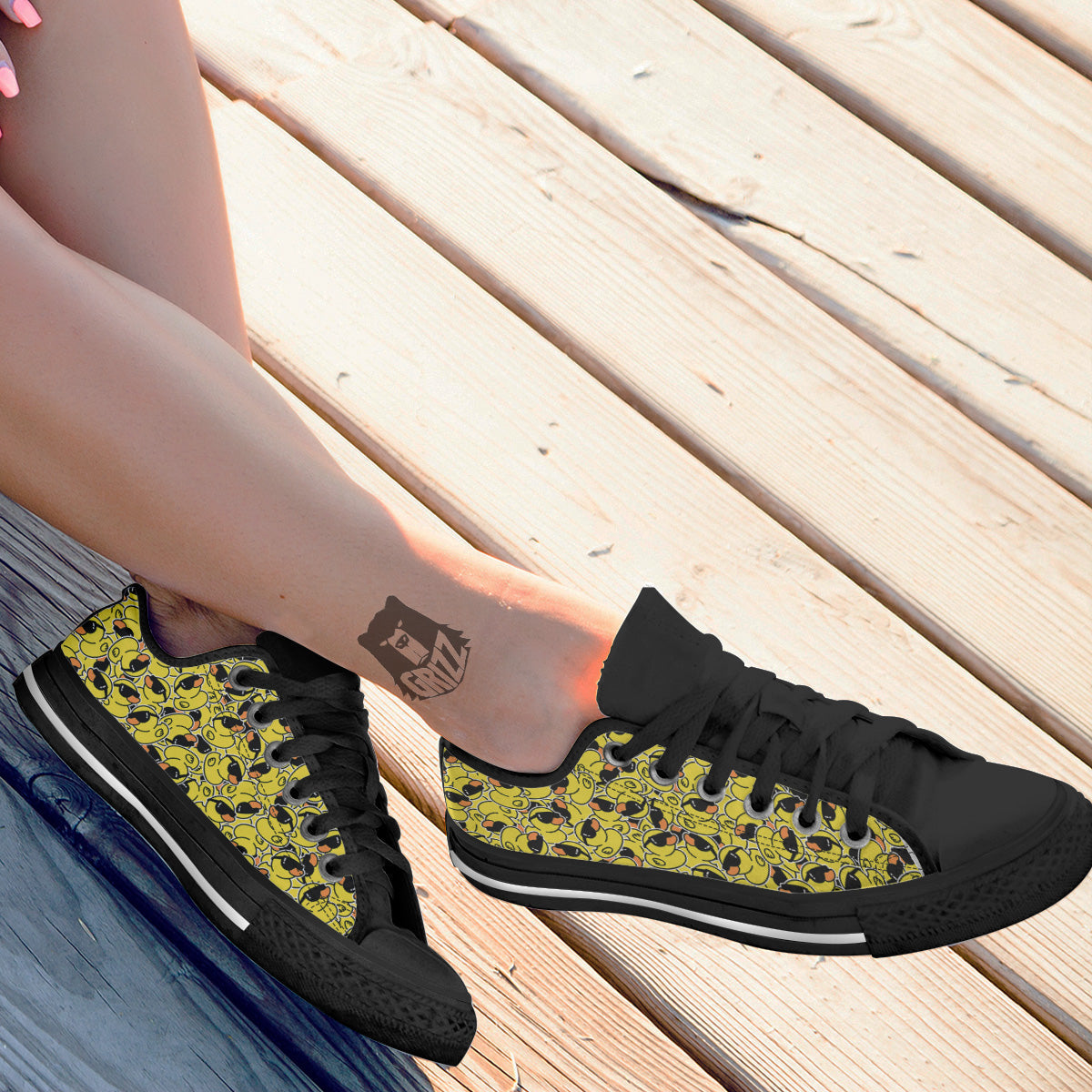 Rubber Duck Mafia Print Pattern Black Low Top Shoes-grizzshop