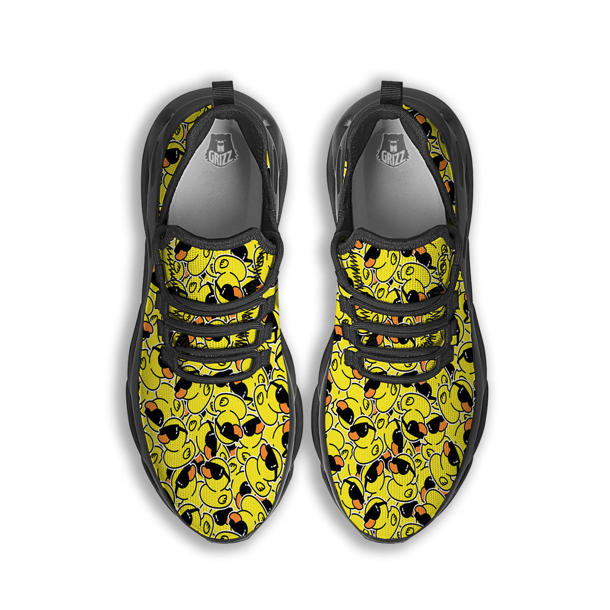 Rubber Duck Mafia Print Pattern Black Running Shoes-grizzshop