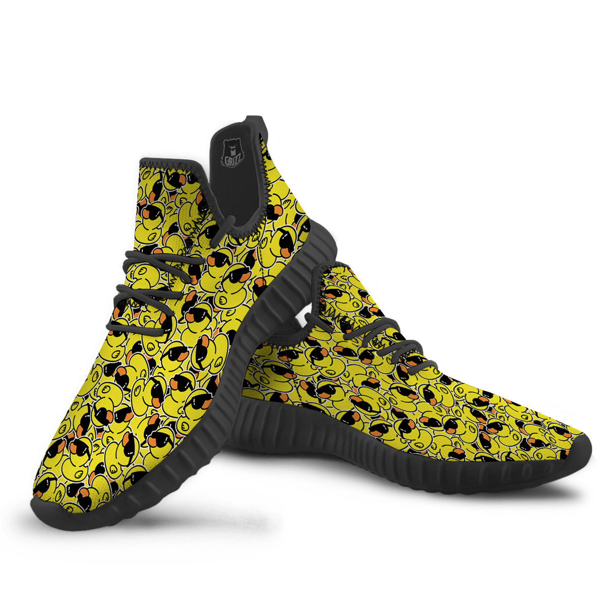 Rubber Duck Mafia Print Pattern Black Walking Shoes-grizzshop