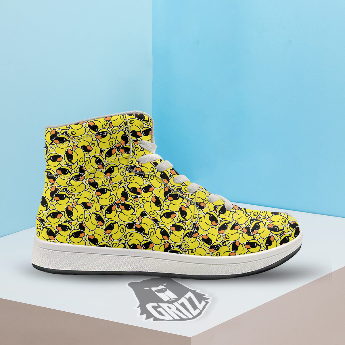 Rubber Duck Mafia Print Pattern High Top Sneakers-grizzshop