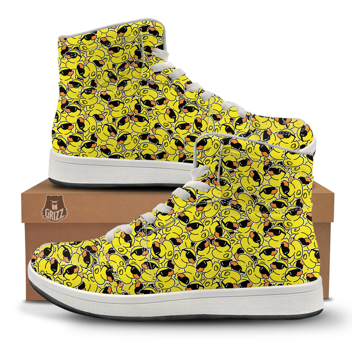 Rubber Duck Mafia Print Pattern High Top Sneakers-grizzshop