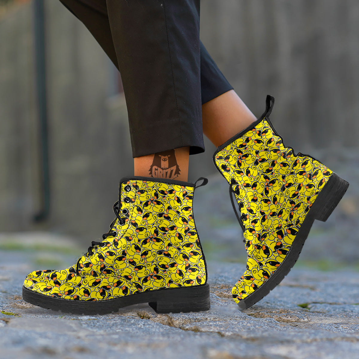 Rubber Duck Mafia Print Pattern Leather Boots-grizzshop