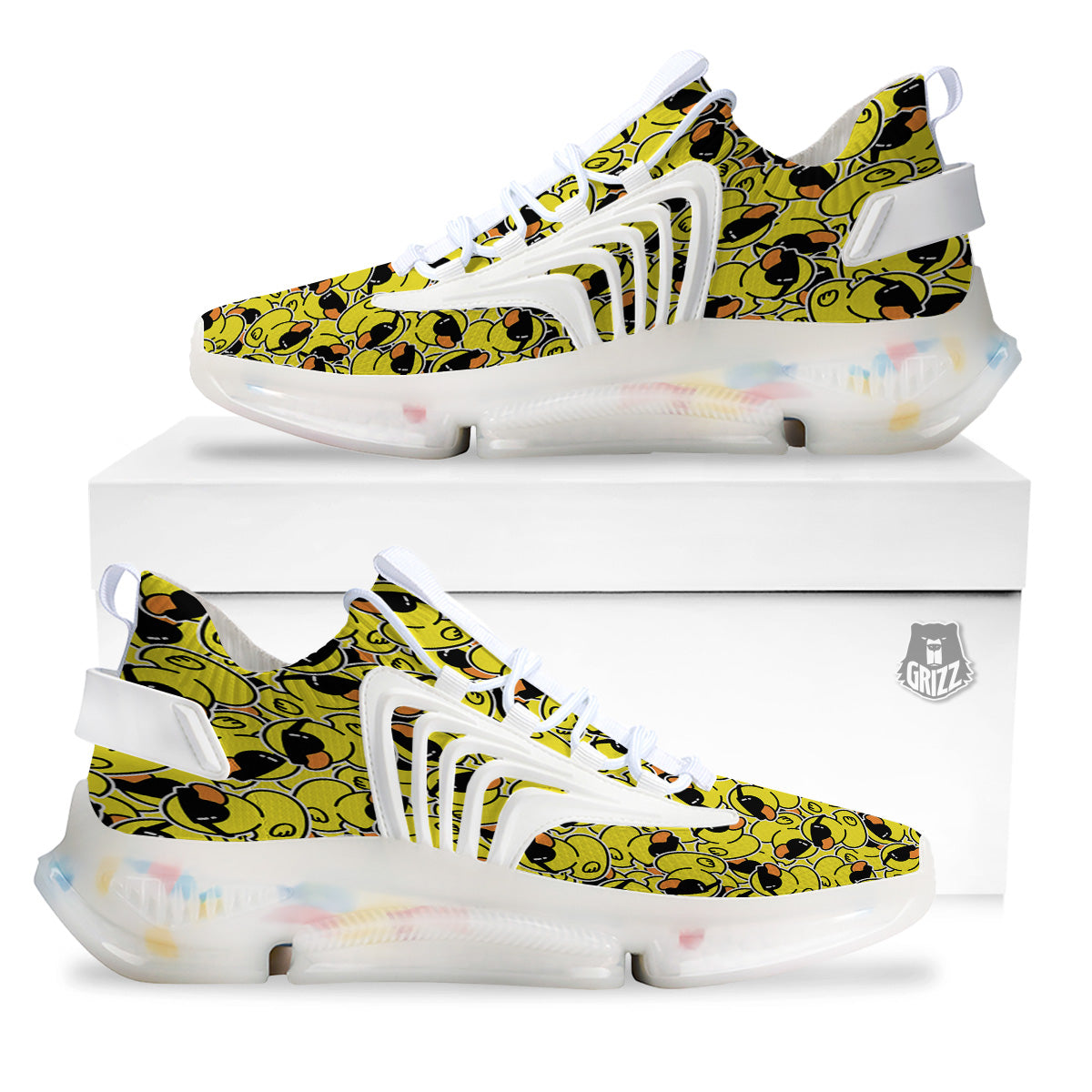 Rubber Duck Mafia Print Pattern White Gym Shoes-grizzshop