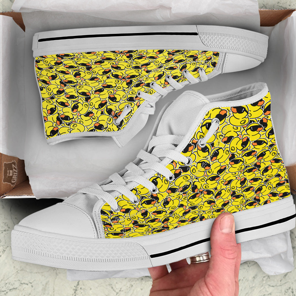 Rubber Duck Mafia Print Pattern White High Top Shoes-grizzshop