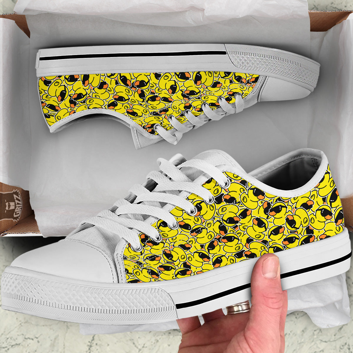 Rubber Duck Mafia Print Pattern White Low Top Shoes-grizzshop
