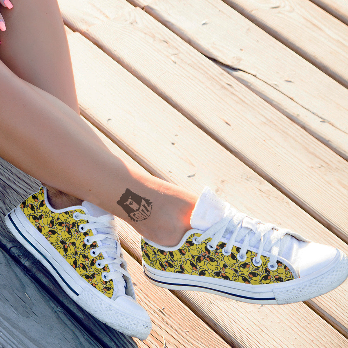 Rubber Duck Mafia Print Pattern White Low Top Shoes-grizzshop
