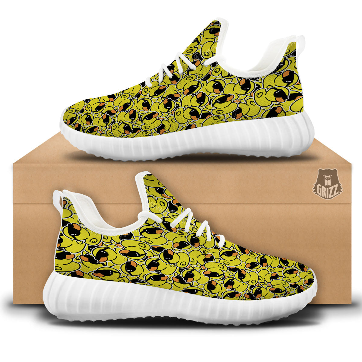 Rubber Duck Mafia Print Pattern White Walking Shoes-grizzshop