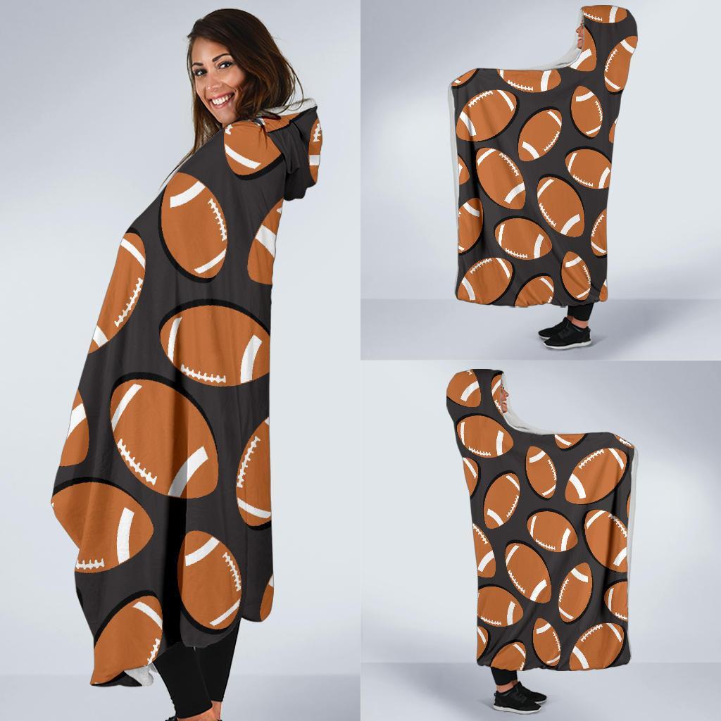 Rugby Ball American Football Print Pattern Hooded Blanket-grizzshop