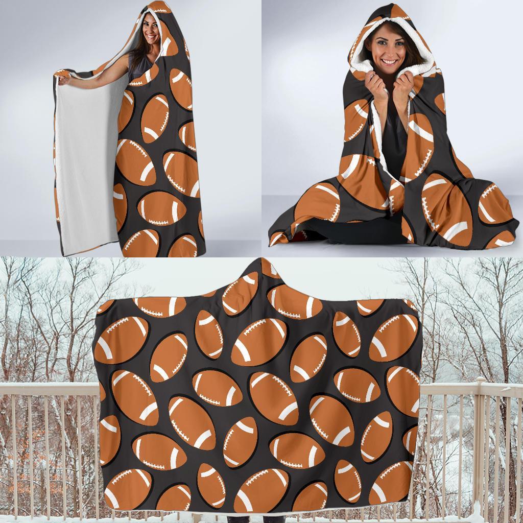 Rugby Ball American Football Print Pattern Hooded Blanket-grizzshop