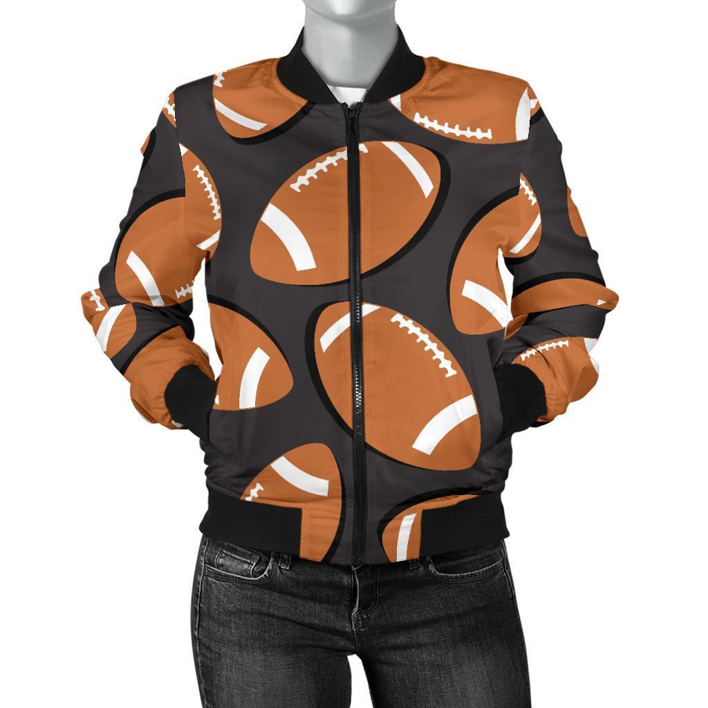 Rugby Ball American Football Print Pattern Women Casual Bomber Jacket-grizzshop