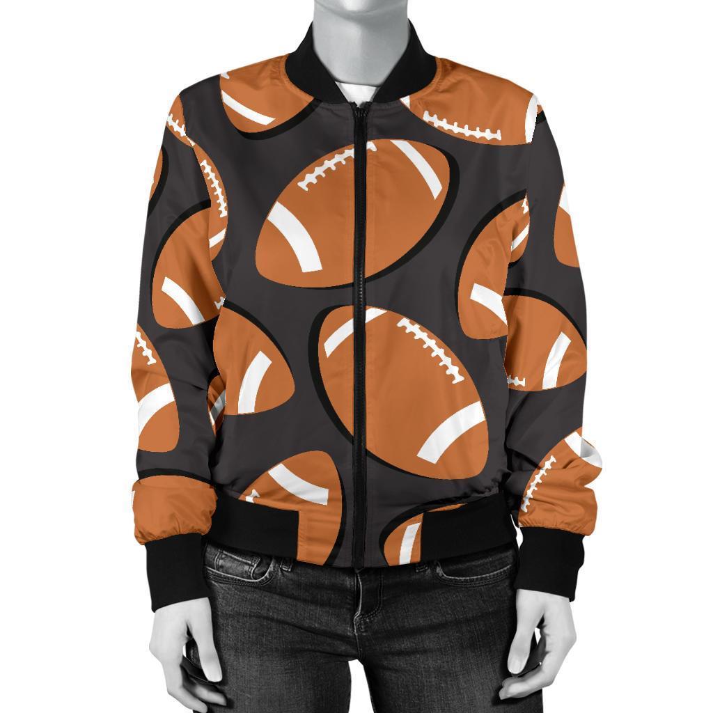 Rugby Ball American Football Print Pattern Women Casual Bomber Jacket-grizzshop