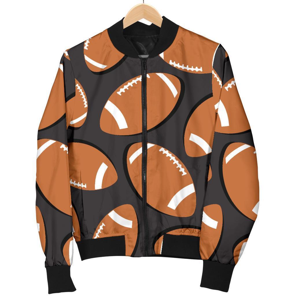 Rugby Ball American Football Print Pattern Women Casual Bomber Jacket-grizzshop