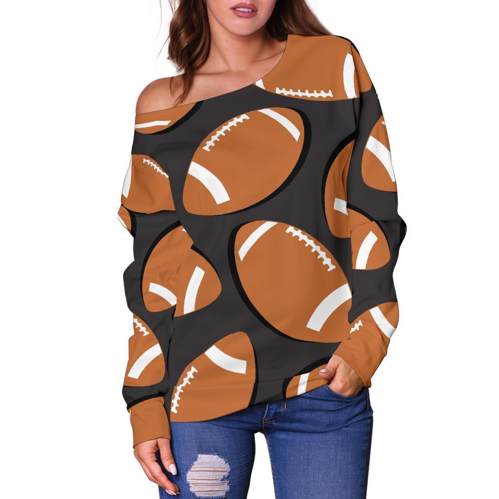 Rugby Ball American Football Print Pattern Women Off Shoulder Sweatshirt-grizzshop
