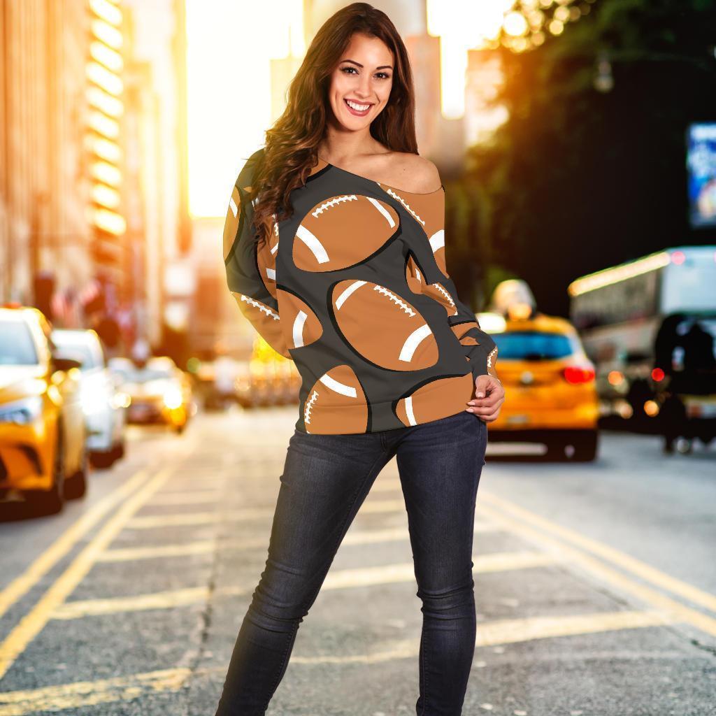 Rugby Ball American Football Print Pattern Women Off Shoulder Sweatshirt-grizzshop