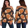 Rugby Ball American Football Print Pattern Women Off Shoulder Sweatshirt-grizzshop