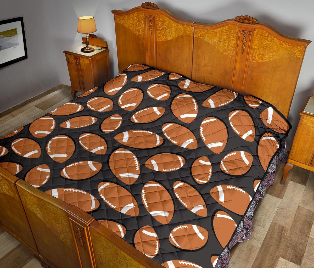 Rugby Ball American Football Print Pattern Quilt-grizzshop