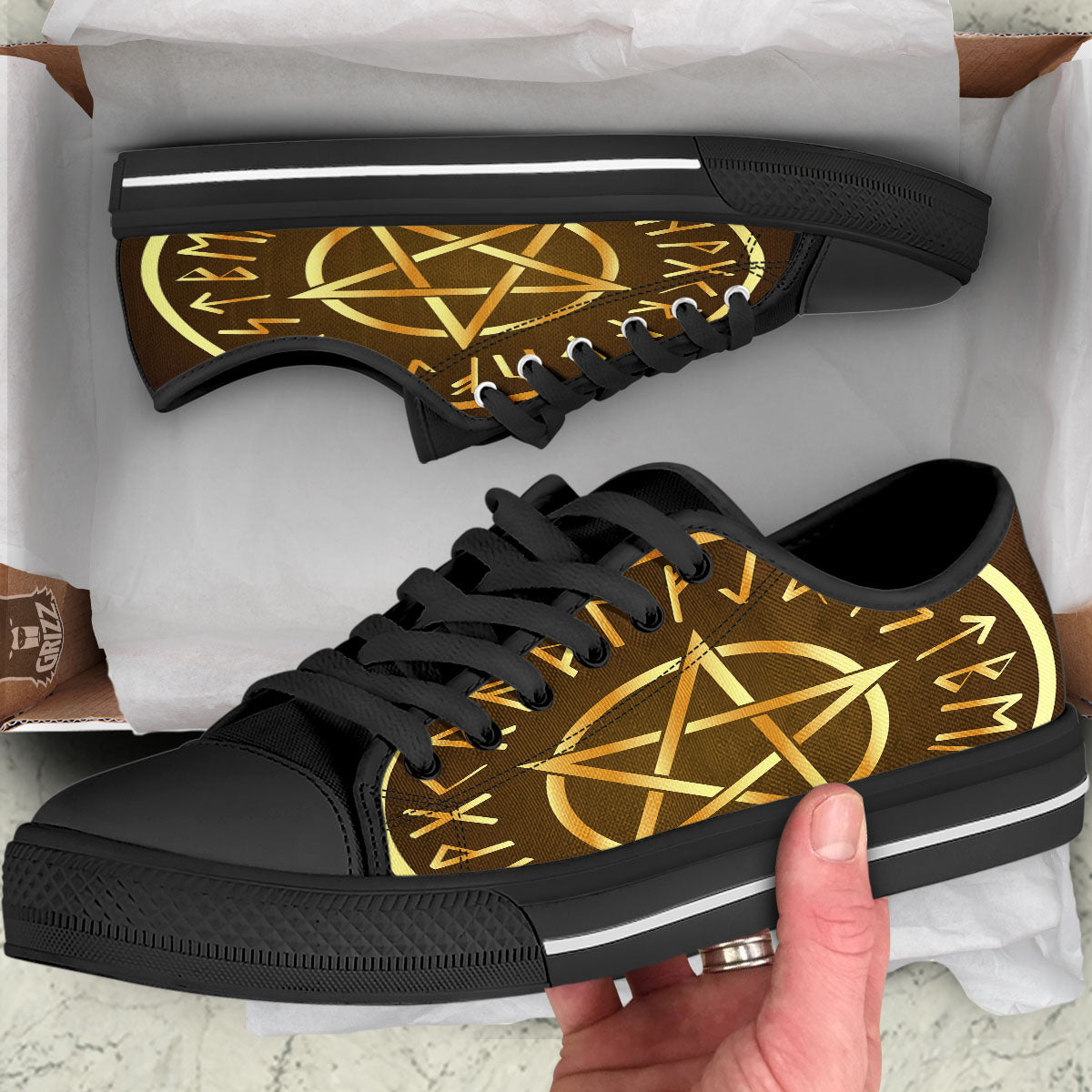 Runes Pentagram Viking Nordic Print Black Low Top Shoes-grizzshop