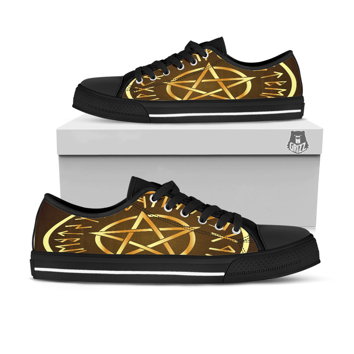Runes Pentagram Viking Nordic Print Black Low Top Shoes-grizzshop