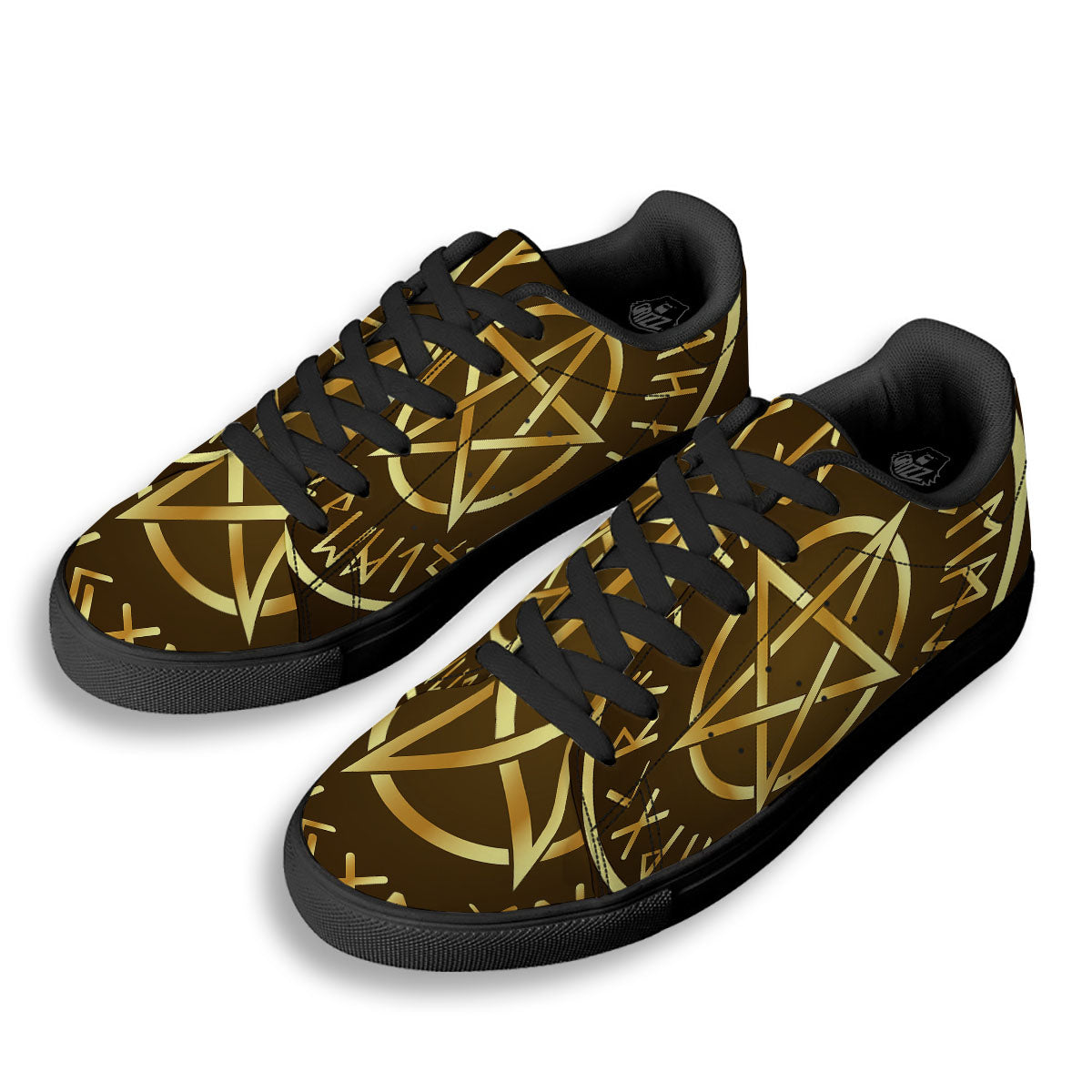 Runes Pentagram Viking Nordic Print Black Low Top Sneakers-grizzshop