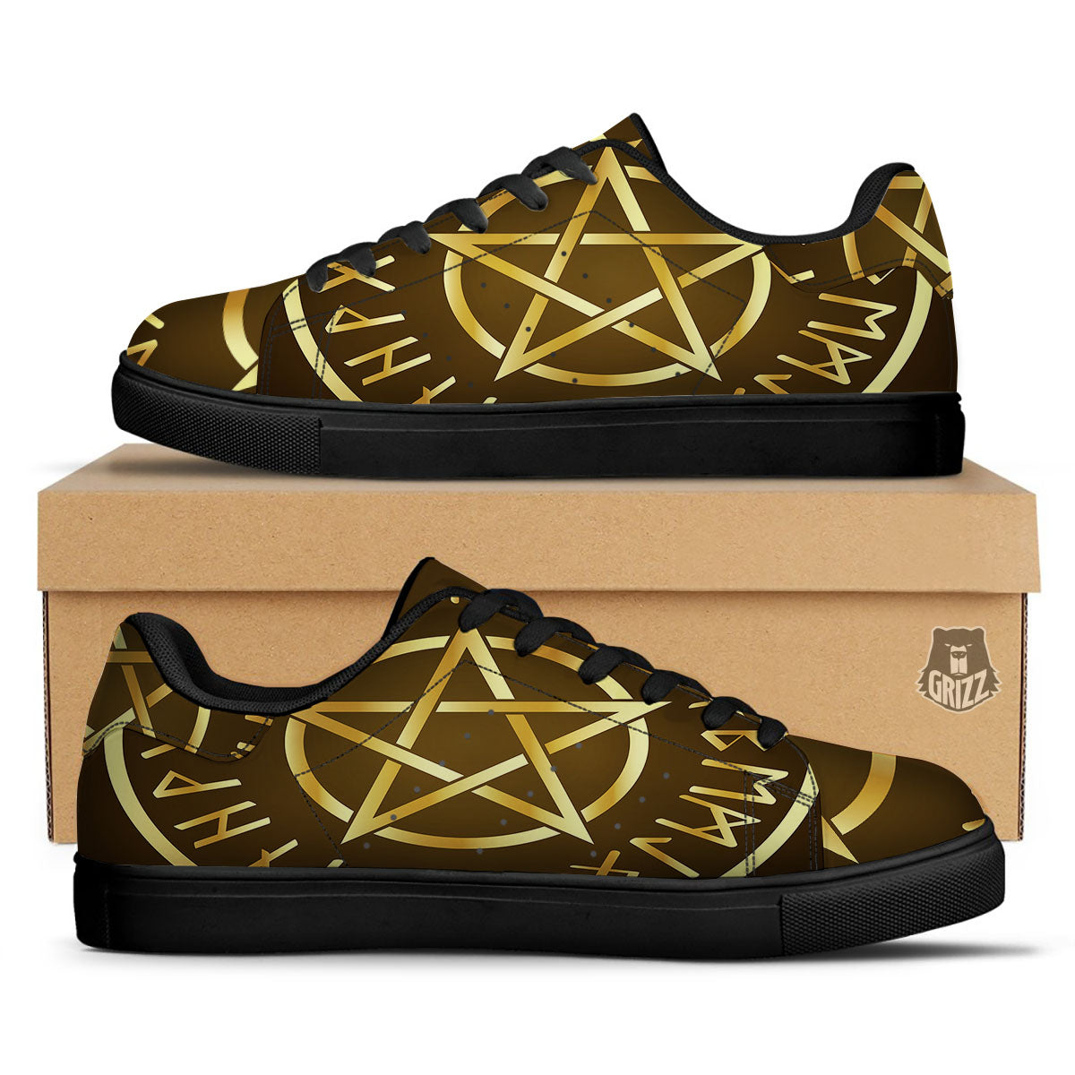 Runes Pentagram Viking Nordic Print Black Low Top Sneakers-grizzshop