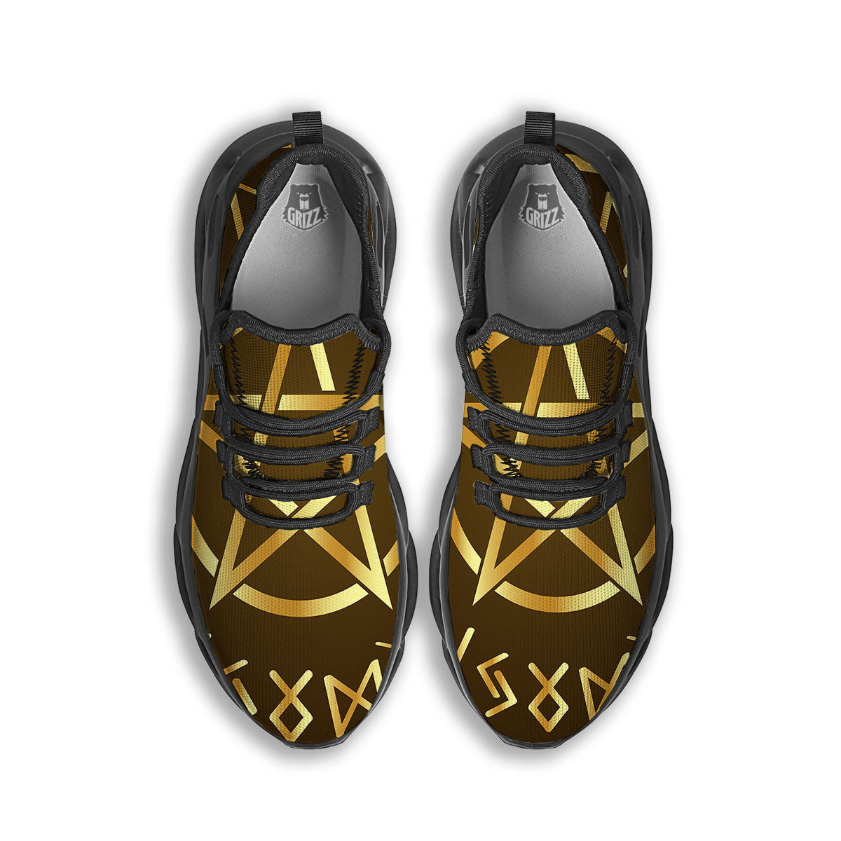 Runes Pentagram Viking Nordic Print Black Running Shoes-grizzshop