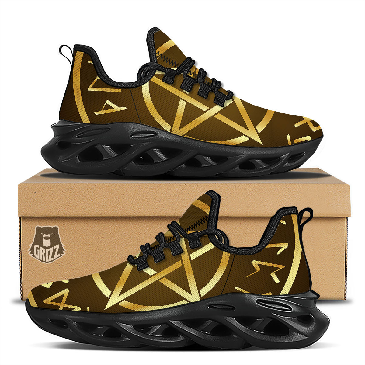Runes Pentagram Viking Nordic Print Black Running Shoes-grizzshop