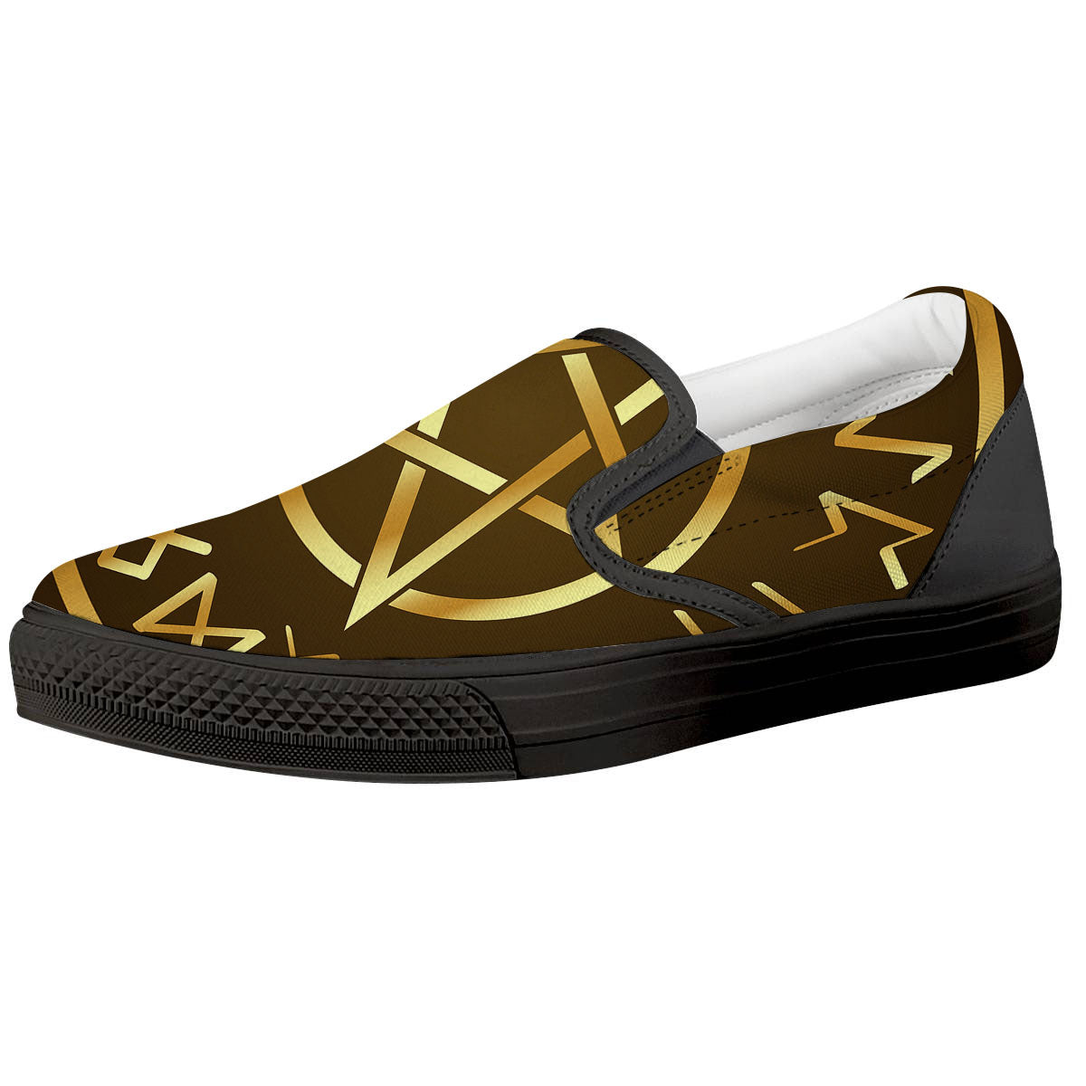 Runes Pentagram Viking Nordic Print Black Slip On Shoes-grizzshop