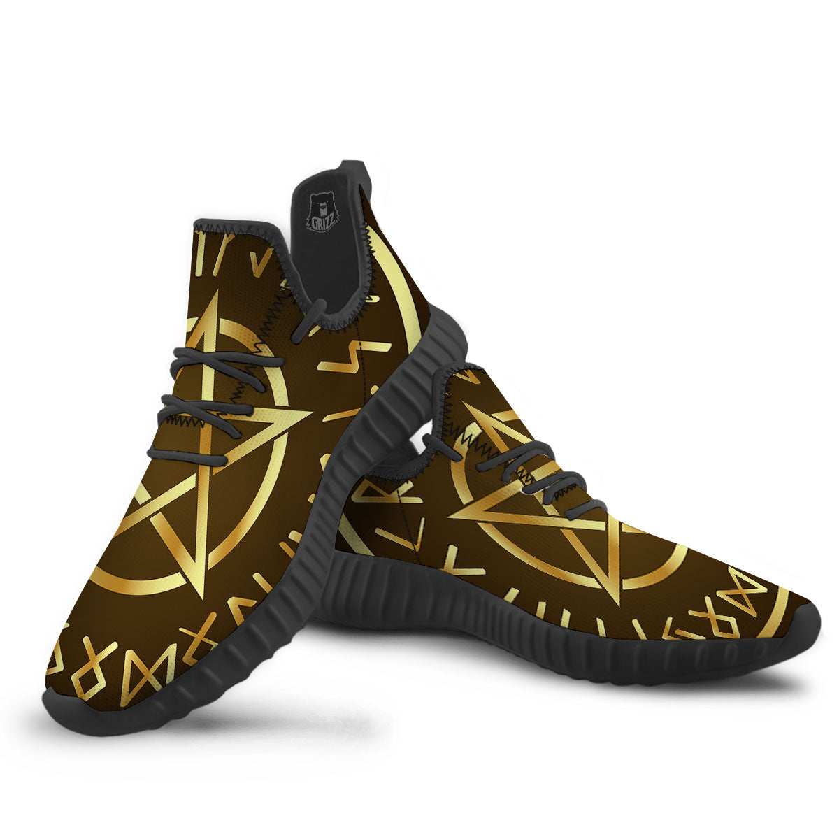 Runes Pentagram Viking Nordic Print Black Walking Shoes-grizzshop