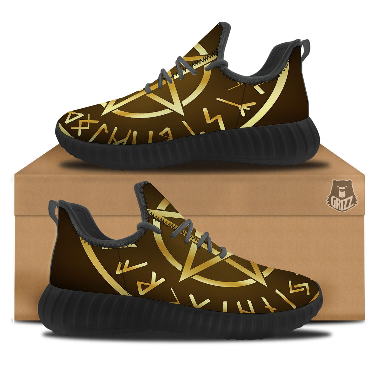 Runes Pentagram Viking Nordic Print Black Walking Shoes-grizzshop