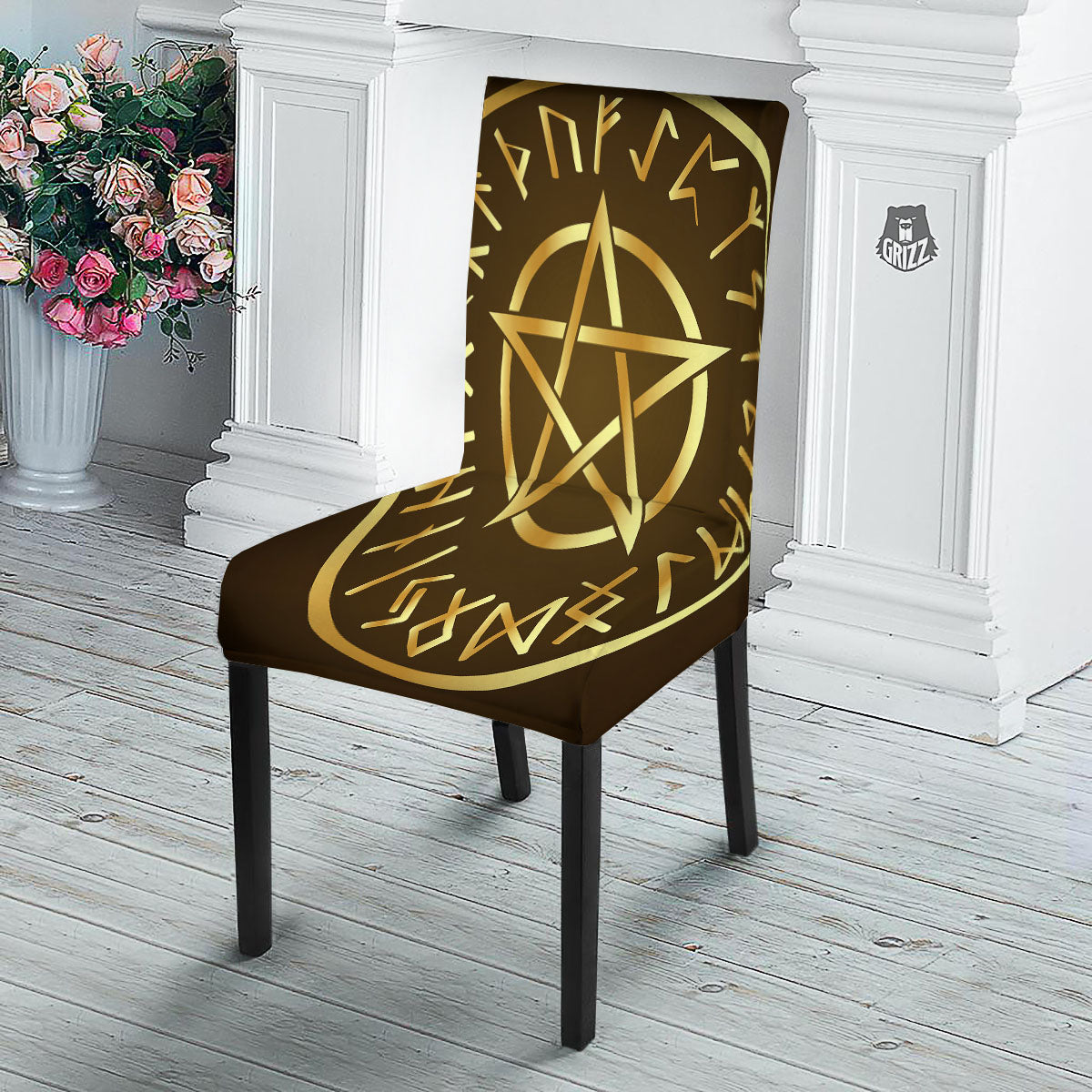 Runes Pentagram Viking Nordic Print Dining Chair Slipcover-grizzshop