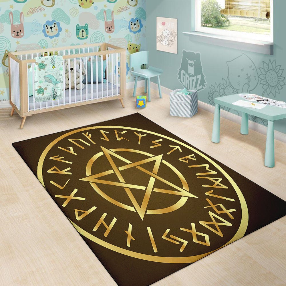 Runes Pentagram Viking Nordic Print Floor Mat-grizzshop